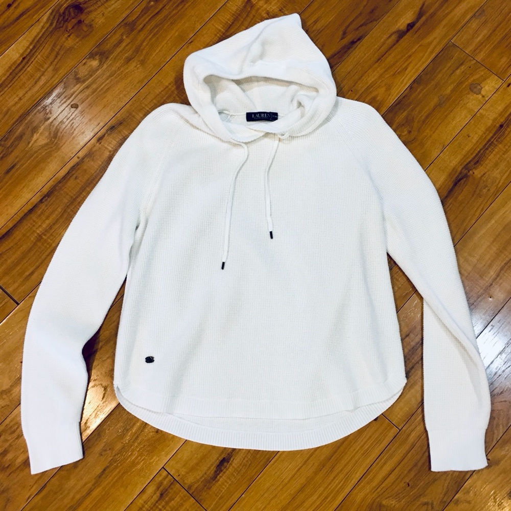 Ralph Lauren green label White waffle Knit Hoodie cotton nautical preppy